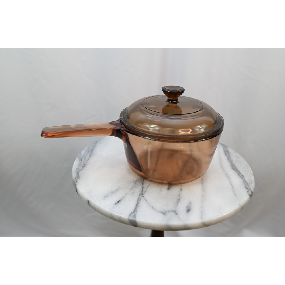 Visions Corningware Amber Glass Saucepan 1L with Lid and Spout USA V-1-B Simmer